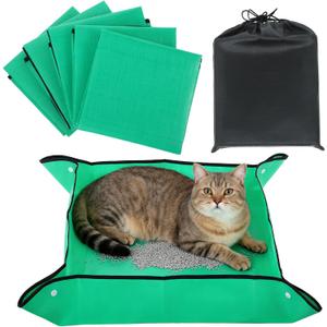 5 Packs Portable Travel Litter Box for Cats,26x26 Inches Foldable Litter Box for Travel,Waterproof Litter Box Mat with Storage Bag for Car Plane Hotel