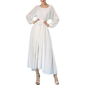 BUENOS NINOS Women's Long Sleeve Crew Neck Loose Chiffon Long Maxi Dress with Belt, Small