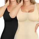 AURUZA 2PCS Women's Shapewear Tummy Control U Neck Camisole Tops for Women Seamless Compression Tank Top Regular Plus Size, L, Black+Beige