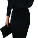 Ezbelle Women's Off The Shoulder 3/4 Sleeve Batwing HIPS-Wrap Pencil Party Sexy Bodycon Midi Dress (Large, Black)