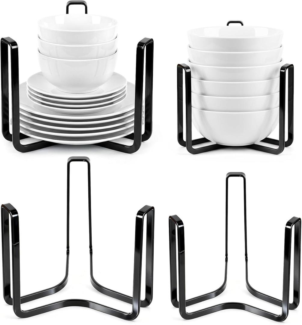 4 Pcs Dinnerware Bowl Plate Holder Fit for 4.7 and 6.5 Inches Diameters Bowl, Metal Bowls Storage Dying Display Rack Bowls Holder Organizer for Kitchen Drawer Countertop Cabinet Cupboard Shelf