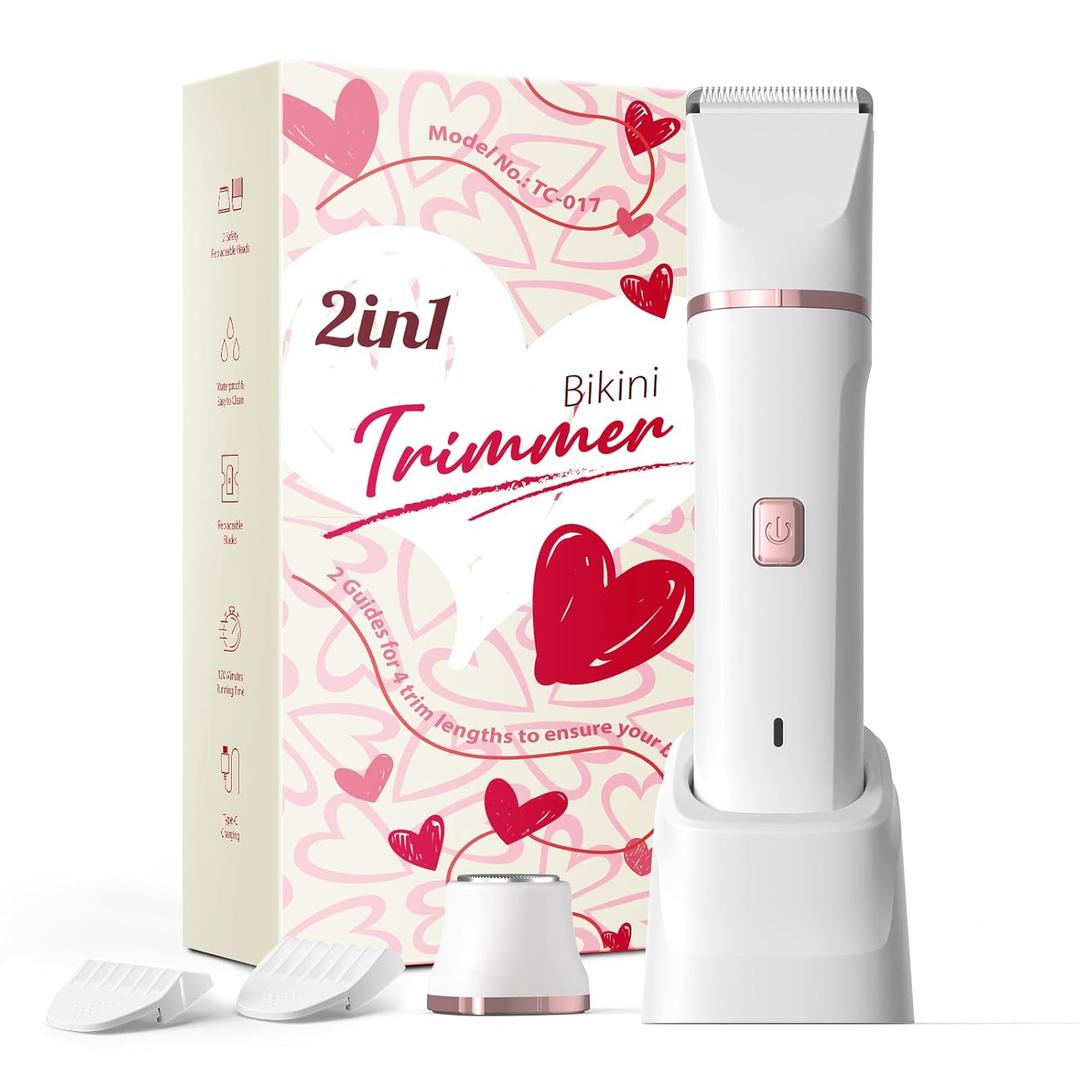 Pubic Hair Trimmer Women - Electric Razors for Women's Body Groomer, Replaceable Ceramic Blade Heads, Face Hair Remover Head, USB-C&Dock Charging, Waterproof&Easy Cleaning (White)