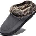 NewDenBer Women's Cozy Memory Foam Slippers Suede Plush Faux Fur Lined Slip on Indoor Outdoor House Shoes (8-9)