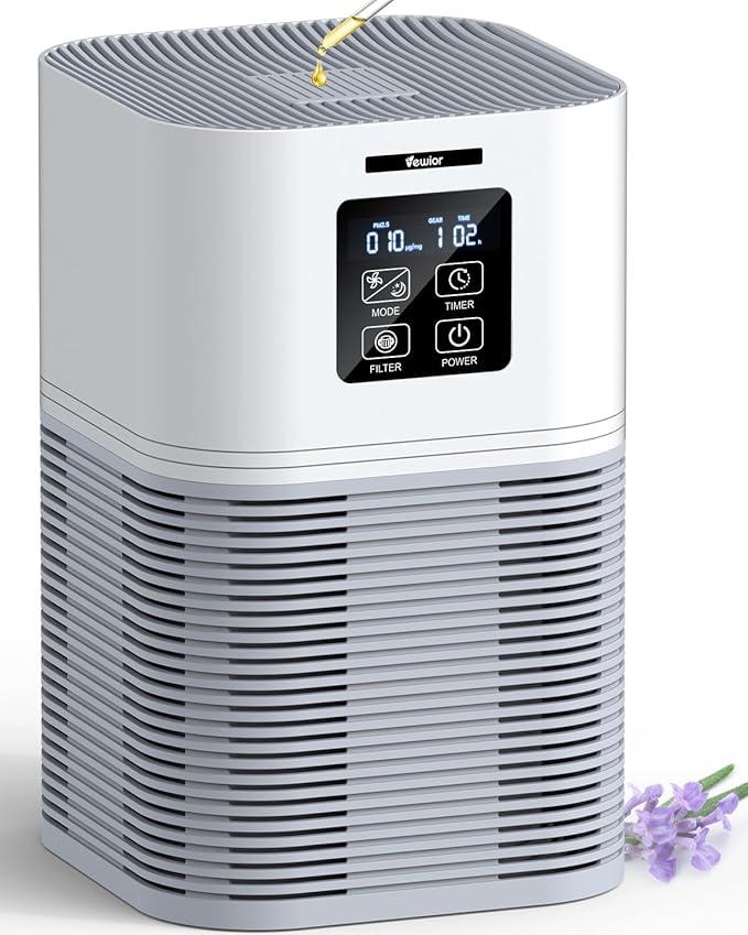 VEWIOR Air Purifiers for Home, Air Purifiers for Large Room up to 1200 sq.ft, H13 True HEPA Air Filter with Fragrance Sponge 6 Timers Quiet Air Cleaner for Pet Dander Wildfire