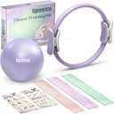 Pilates Ring Set: 14-Inch Magic Circle with Dual Padded Handles, Pilates Mini Ball, and Resistance Bands (15, 25, 35 lbs) for Strength, Flexibility, Stability, and Body Toning (Purple)