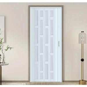 DIYHD 38X80in Glass Accordion Door with Latch&Handle, Double-Layer Thickened PVC Folding Interior Door with Frosted Acrylic - Blocks Views, Lets Light In, Easy Install for Closet, Utility&Room Divider
