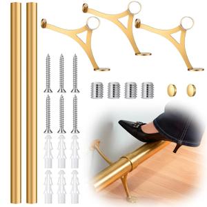 Zonon 8 ft Bar Foot Rail Kit Gold Undercounter Mount Hardware and Tubing Complete Kit Foot Railing for Bar Dome End Cap Stainless Steel Brass Finish for Kitchen Island Indoor Outdoor