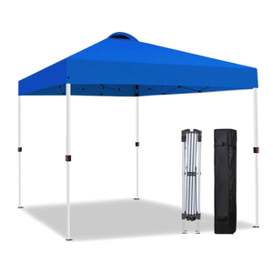 10x10 Pop Up Canopy Tent, Instant Folding Outdoor Shelter with High Strength Steel Frame and Handheld Carry Bag, Ground Stakes and Wind Ropes for Backyard Party, Camping, Beach Events, Blue