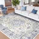 CAPALOCA Machine Washable Rugs Nursery Rug 8x10 Cute Girl Non Slip Low Pile Water Repellent Soft Print Pattern for Bedroom Indoor Decor Kids Playroom Blue White