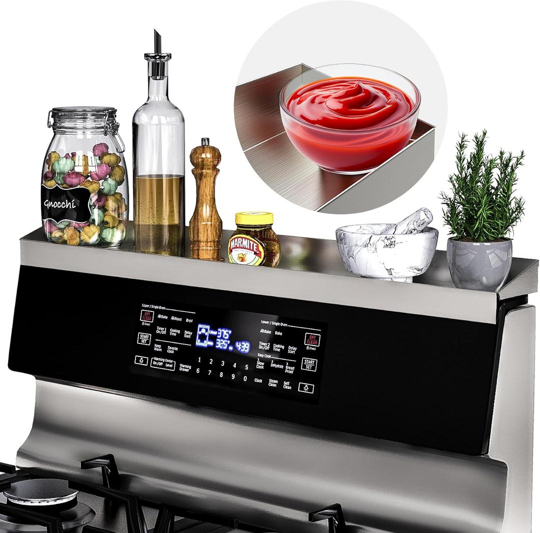 Mount Walker 30" Upgrade Stainless Steel Stove Top Shelf, Magnetic Shelf for Kitchen, Over The Stove Spice Rack Organizer, Back of Oven Rack with Border All Around, Silver