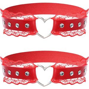 2 Pcs Garter Lace Thigh Garters for Women Adjustable Leg Garter with Heart Design for Cosplay Special Occasions