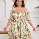 Women's Plus Size Casual Dress Square Neck Victorian Dress for Women Puff Sleeve Corset Dress Floral Dresses for Women (XXXL)