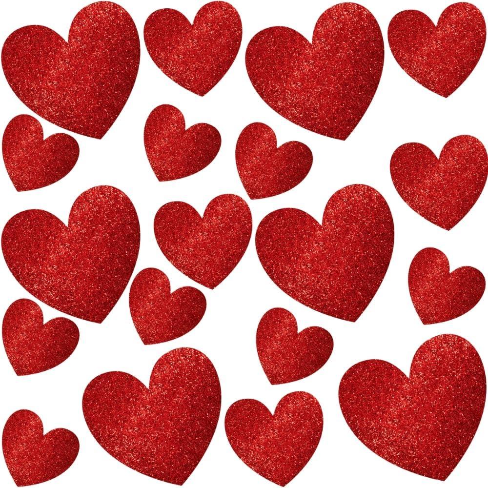 Dazzling Red Glitter Paper Heart Cutouts Mega Pack - 5", 7", 11.5" (Pack Of 20) | Perfect For Decorations & DIY Projects