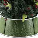 Metal Christmas Tree Collar, 26 in Round Christmas Tree Base Collar for Artificial Tree Decorations (Green Tree Style) (Green Tree Style)
