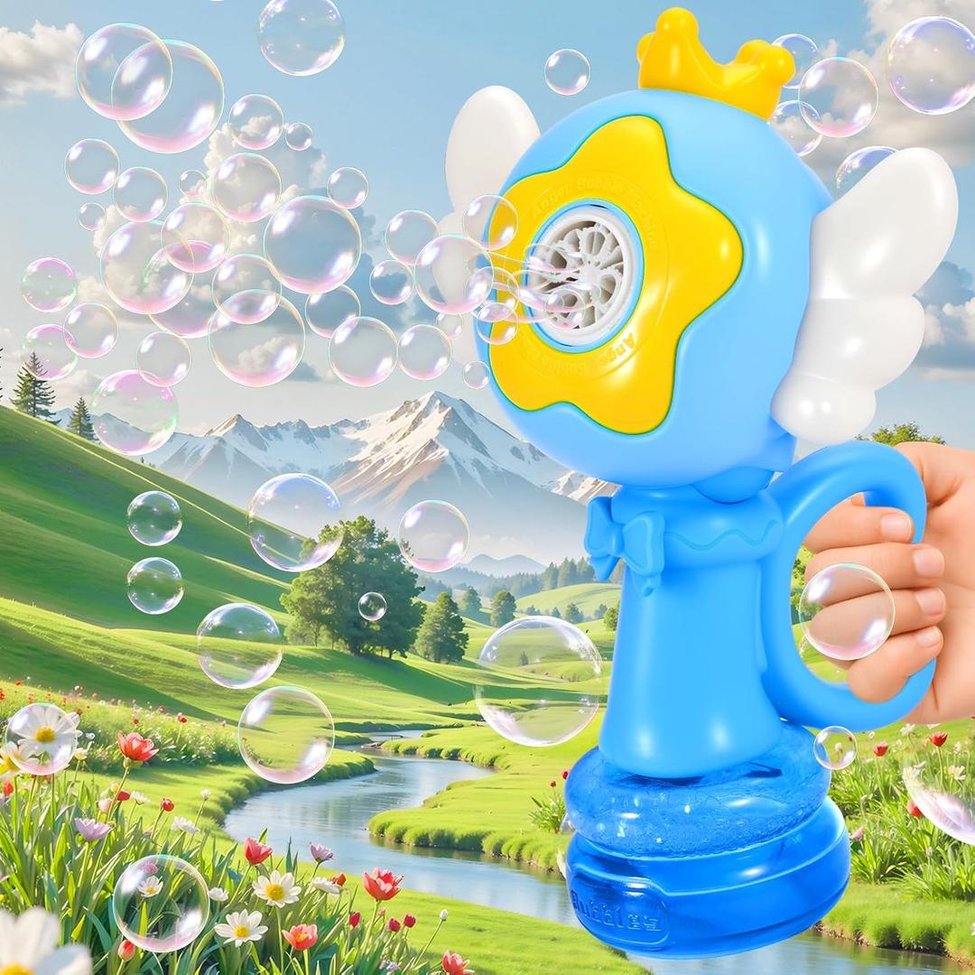 Bubble Machine for Kids, Angel Rechargeable Handheld 20000+Bubbles 3 Modes with Colorful Lighting Automatic Bubble Machine for Kids Toys Party Outdoor Gifts Boys (Blue)