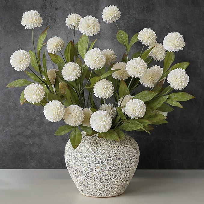 VIERENA 6 Pcs Faux Silk Pompon Mum Artificial Flowers for Vase 27", Bulk Fake Chrysanth Branches with Stems for DIY Bouquet Centerpieces Wedding Fillers Arrangements Shower Decorations (Cream)