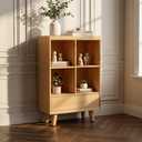 YOSHOOT 8 Cube Bookshelf with 2 Drawers - 42.5" Wood Cube Bookcase with Legs, Open Cubby Bookshelves for Bedroom, Living Room, Home Office, Nature