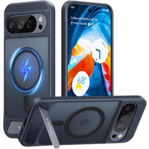 TORRAS Magnetic & Stand for Google Pixel 10 Pro XL Case, Fit for MagSafe & Pixelsnap, Military Grade Drop Protection, Slim for Pixel 10 Pro XL Phone Case with Sturdy Kickstand, Translucent Matte Black