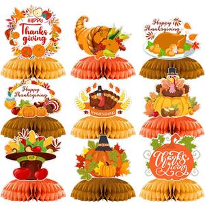 2 x 9 Pieces Fall Party Decorations,Thanksgiving Honeycomb Centerpiece Set with 3D Double-Sided Thanksgiving Table Decoration for Autumn Theme Birthday Party Supplies