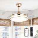 STERREN Retractable Gold Ceiling Fan with Lights, 42 inch Modern Low Profile Bladeless LED Ceiling Fan for Bedroom Living Room