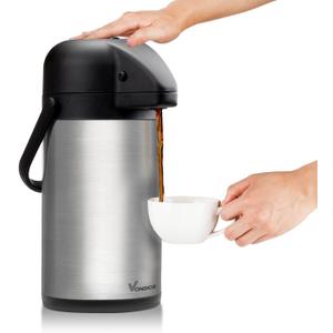 64 Oz Airpot Coffee Dispenser with Pump, Insulated Thermal Coffee Carafe - Stainless Steel Hot Beverage Dispenser - Coffee Urn for Hot/Cold Water, Drink Dispenser for Parties (1 Pack)