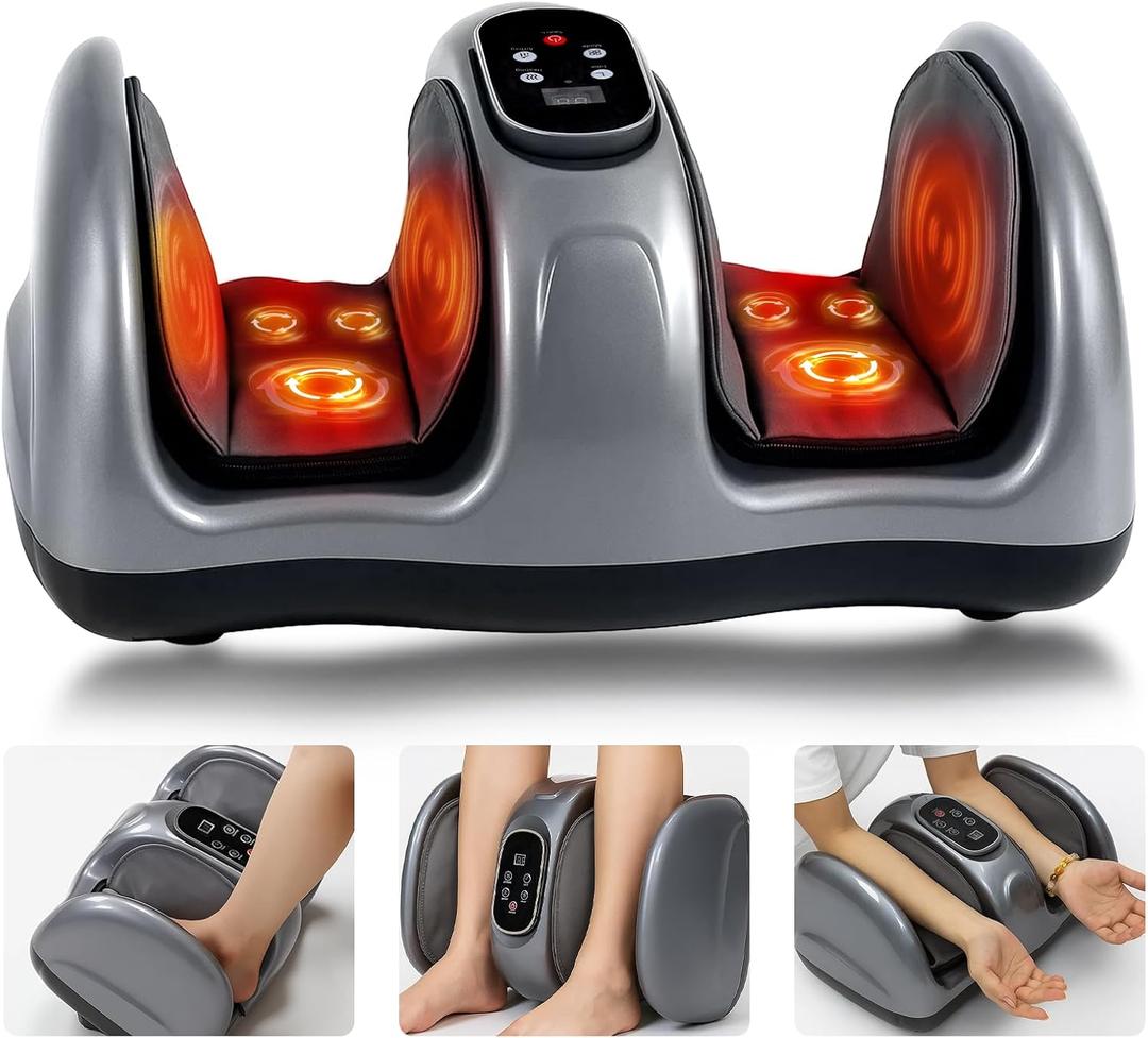 LEERCON Shiatsu Foot Massager with Heat, Foot and Calf Massager Foot Massaging Machine for Home Office Use - Gifts for Mother's Day (Grey)