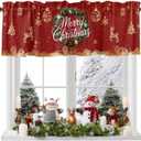 Black Christmas Valances for Windows, Xmas Wreath Farmhouse Short Window Curtain Valances, Elk Tree Golden Snowflake Rod Pocket Kitchen Valances for Living Room Bedroom Bathroom Cafe 60" x 18"