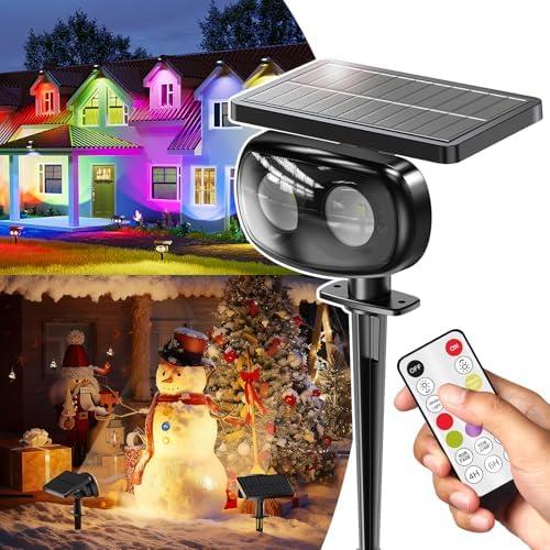 MOFOYEAH 2 Pack Solar Spot Lights Outdoor Waterproof IP68, Super Bright LED Landscape Lighting with 9 Colors 3 Brightness Fixable Colors for Yard Pathway Garden House Lawn