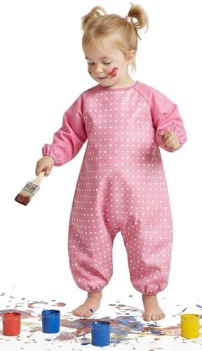 Kids Waterproof Jumpsuit Art Smock Apron – Multifunctional Coverall for Painting, Sensory Play, Sand Play & Rain Pants Alternative – Pink XS, Ages 1–2