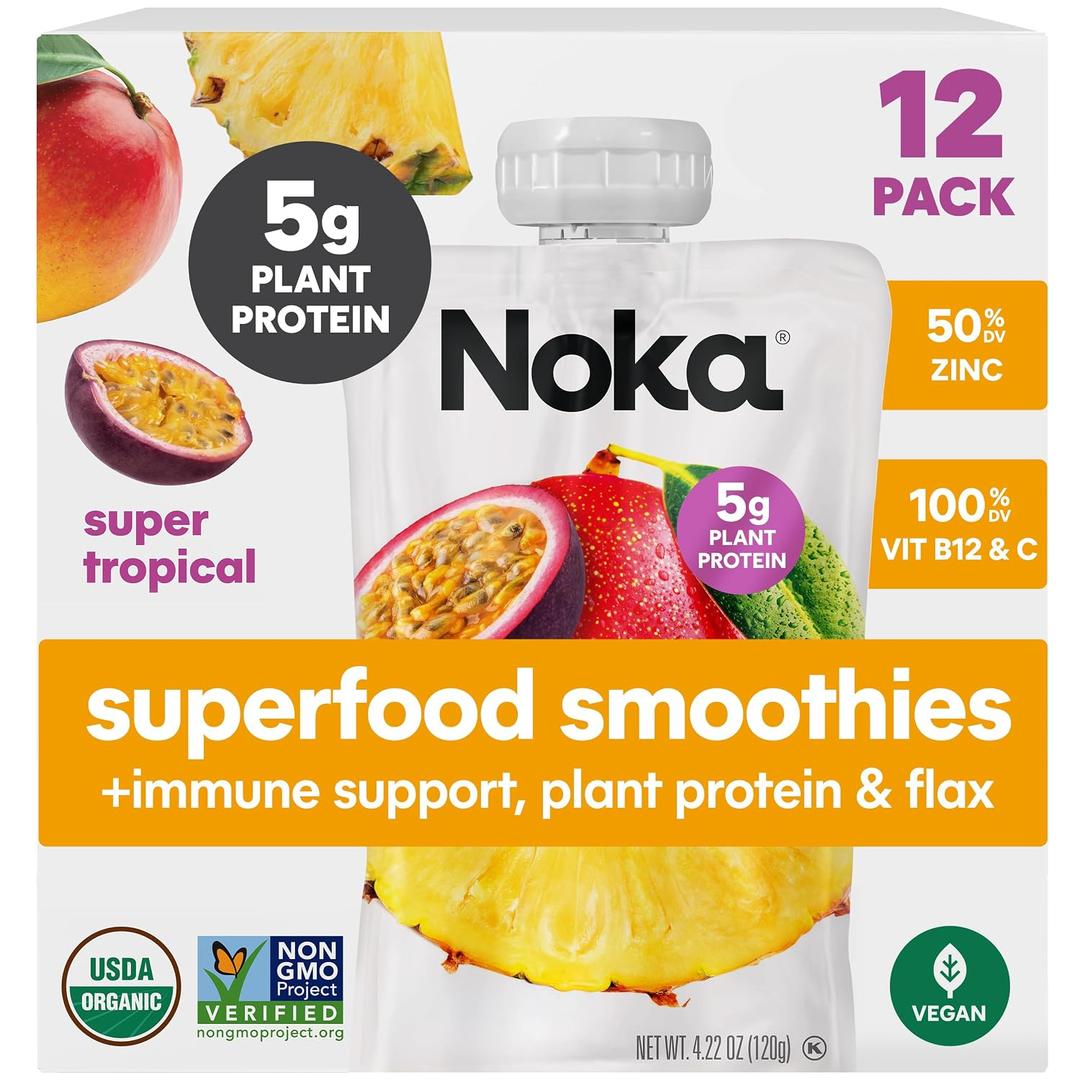 Noka Organic Superfood Smoothie Pouch, Super Tropical + Immune Support 12pk BBD: 04-01-27