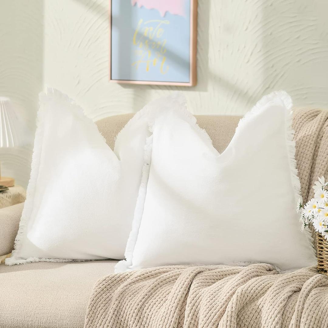 ZWJD Pillow Covers 26x26 Set of 2 Cream Throw Pillow Covers with Fringe Chic Cotton Decorative Pillows Square Cushion Covers for Sofa Couch Bed Living Room Farmhouse Boho Decor (26" x 26" (Pack of 2))