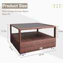 DIMAR GARDEN Outdoor Coffee Table Wicker Patio Rattan Side Table with Glass Top and Storage Shelf,29.5in Mixed Brown