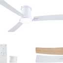 52 Inch Ceiling Fans with Lights,White Modern Flush Mount Ceiling Fans,Low Profile Ceiling Fan for Bedroom,Courtyards,Living Room,3CCT Dimmable,6-Speed Reversible,Noiseless&Quiet Motor,ETL Listed