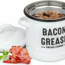 Granrosi Bacon Grease Container with Strainer - 36OZ Stainless Steel Bacon Grease Saver with Airtight Lid; Farmhouse Style Strainer - White