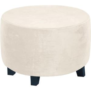 Velvet Plush Ottoman Cover, Super Stretch Round Ottoman Slipcover Washable Storage Stool Furniture Protector for Living Room (Beige,X-Large)