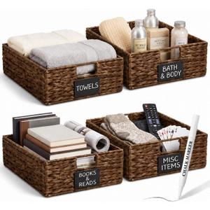 Nitial Wicker Storage Baskets Set of 4, 16 x 12 x 5 Inch, Dark Brown