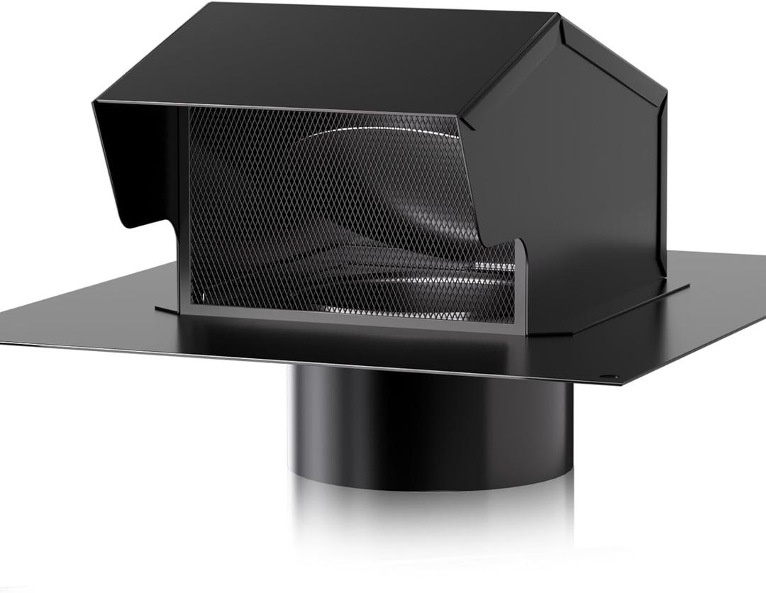 Roof Vent Cap - Hon&Guan 6 Inch Roof Vents for Houses Galvanized Steel 6'' Exhaust Vent Wall Vent with Damper for Ventilation System, Black