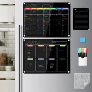 Hivillexun 16.5"x12" Clear Acrylic Magnetic Dry Erase Board with Monthly & Weekly Planner and Daily Notepads, 6 Markers & Large Eraser for Refrigerator Organization (Blcak)