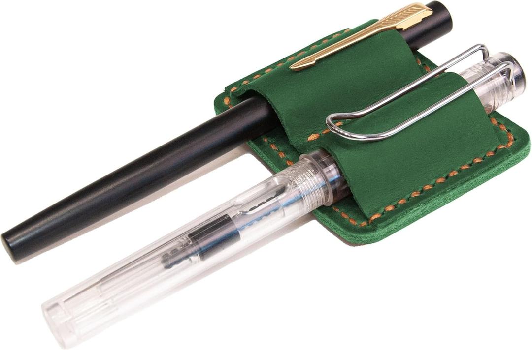 Turbosnail Handmade Leather Pen Holder Clip Notebook Pen Loop Stylish, notebook pen pencil holder clip and Practical Pen Organizer (Dark Green)