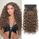 REECHO Curly Hair Extensions, 4PCS 20 inch Clip in Hair Extensions Lace Weft Short Curly Extensions Clip Ins Invisible Natural Hairpieces for Women, Light Brown