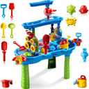 3-Tier Water Table for Kids Ages 3-5 4-8 Toddlers Outdoor Summer Water Table Beach Toys Kids Activity Sensory Table Toddler Sand Box Play Table with Rain Showers Splash Pond for Boys Girls