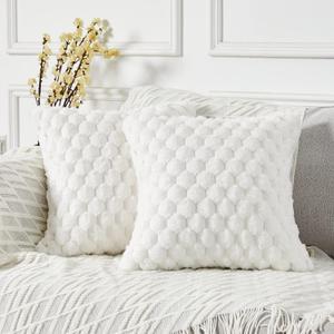Yaertun Pack of 2 Super Soft Cozy Decorative Throw Pillow Covers Fuzzy Plush Faux Fur Luxury Cushion Cover Pillowcase for Sofa Couch Bed Livingroom 26x26 Inch White