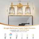 Crystal Bathroom Light Fixtures Over Mirror, Gold 3-Light Bathroom Vanity Lights Over Mirror Modern Wall Lighting Sconces with Ceramic E26 Base (Bulbs Not Include)