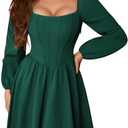 Scarlet Darkness Fall Long Sleeve Mini Dress Fishbone Renaissance Corset Dress (8, Green)