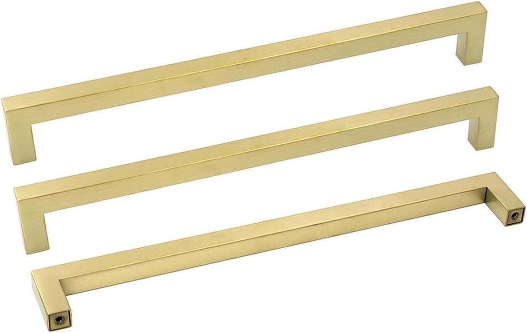 goldenwarm Antique Brushed Brass Modern Cabinet Hardware 10in Drawer Handles - LSJ12GD256 Pack of 5 Top Drawer Pulls for Kitchen Bedroom Bathroom Closet (10in hole centers)
