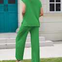 Women Knit 2 Piece Sweater Sets Pullover Tops High Waist Wide Leg Pants Lounge Set (Green, XS)
