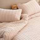 Bohemian Duvet Cover Set, Full/Queen Size, 3-Piece Textured Stripe with Tufting & Tassels, Cotton Linen Blend (Beige, Queen (U.S. Standard))