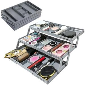 QZV 3-Tier Expandable Multi-Level Drawer Organizer - Extra Large Storage, Collapsible Smart Organizer for Jewelry, Makeup, Office Supplies, Kitchen(1 Row 3 Tier)