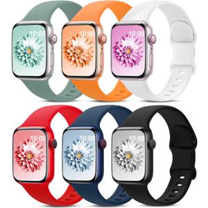 6 Pack Sport Bands Compatible with Apple Watch Band 38mm 40mm 41mm 42mm 44mm 45mm 49mm 46mm,Silicone Waterproof Strap for iWatch Apple Watch Series 11 10 9 Ultra 8 7 6 5 4 3 2 1 SE Women Men (Black/Abyss Blue/Marigold/Red/White/Cactus)