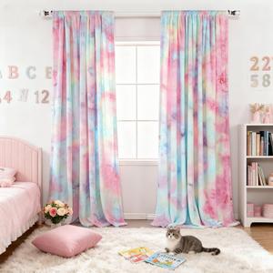 Amidoudou 1 Panel Plush Cute Curtain for Girls Bedroom Semi-Blackout Rainbow Curtain (Colorful, 66x96 Inch)